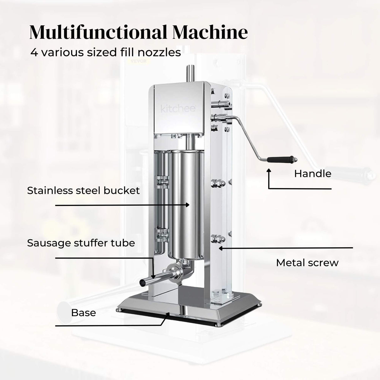 5L Stainless Steel Manual Vertical Sausage Stuffer - Durable Meat Filling Machine