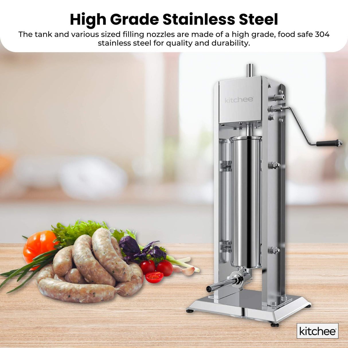 7L Stainless Steel Manual Vertical Sausage Stuffer Machine with Multiple Nozzles