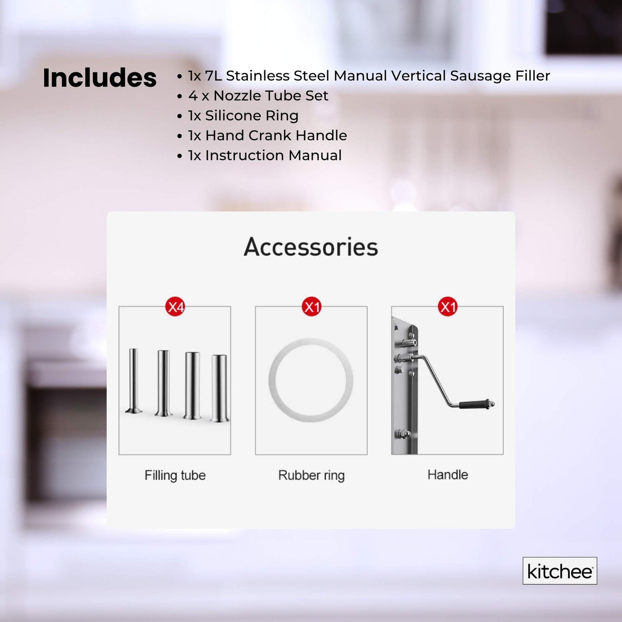 7L Stainless Steel Manual Vertical Sausage Stuffer Machine with Multiple Nozzles