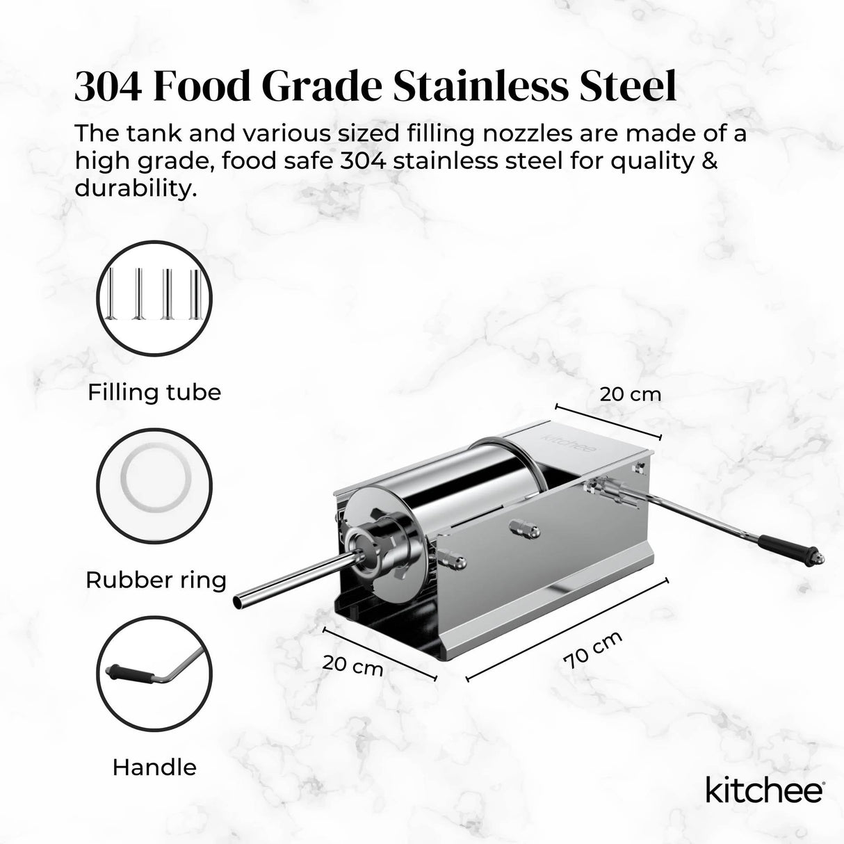 7L Stainless Steel Manual Sausage Stuffer - Horizontal Meat Filler Machine