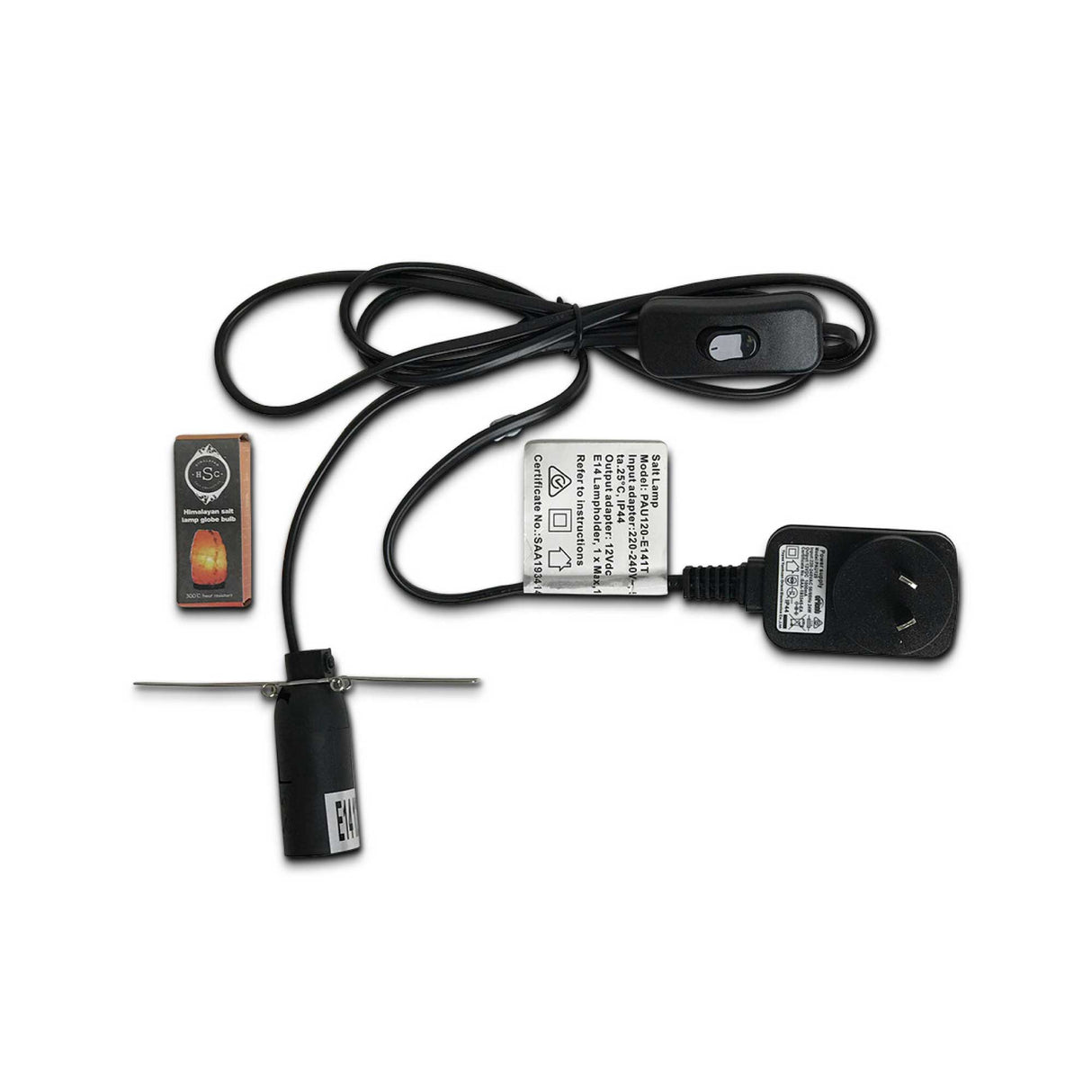 12V 12W 5 Ball Himalayan Pink Salt Lamp Carved Rock Crystal Light Bulb On/Off