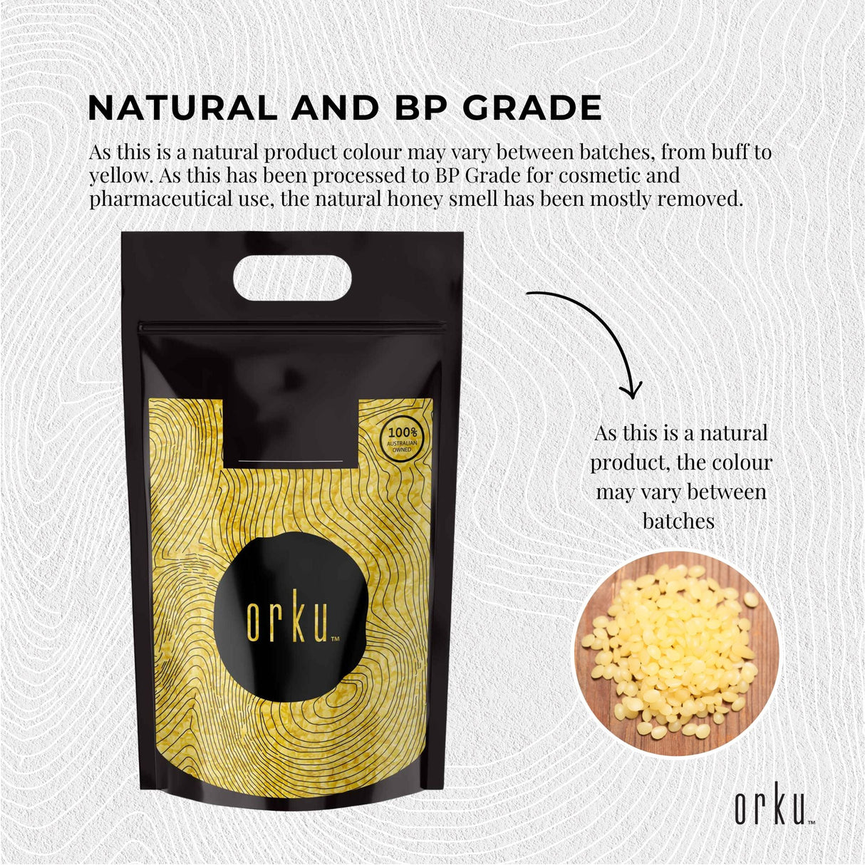 Orku 2Kg Organic Beeswax Pellets Yellow - Cosmetic Grade Pure Bees Wax Pastilles