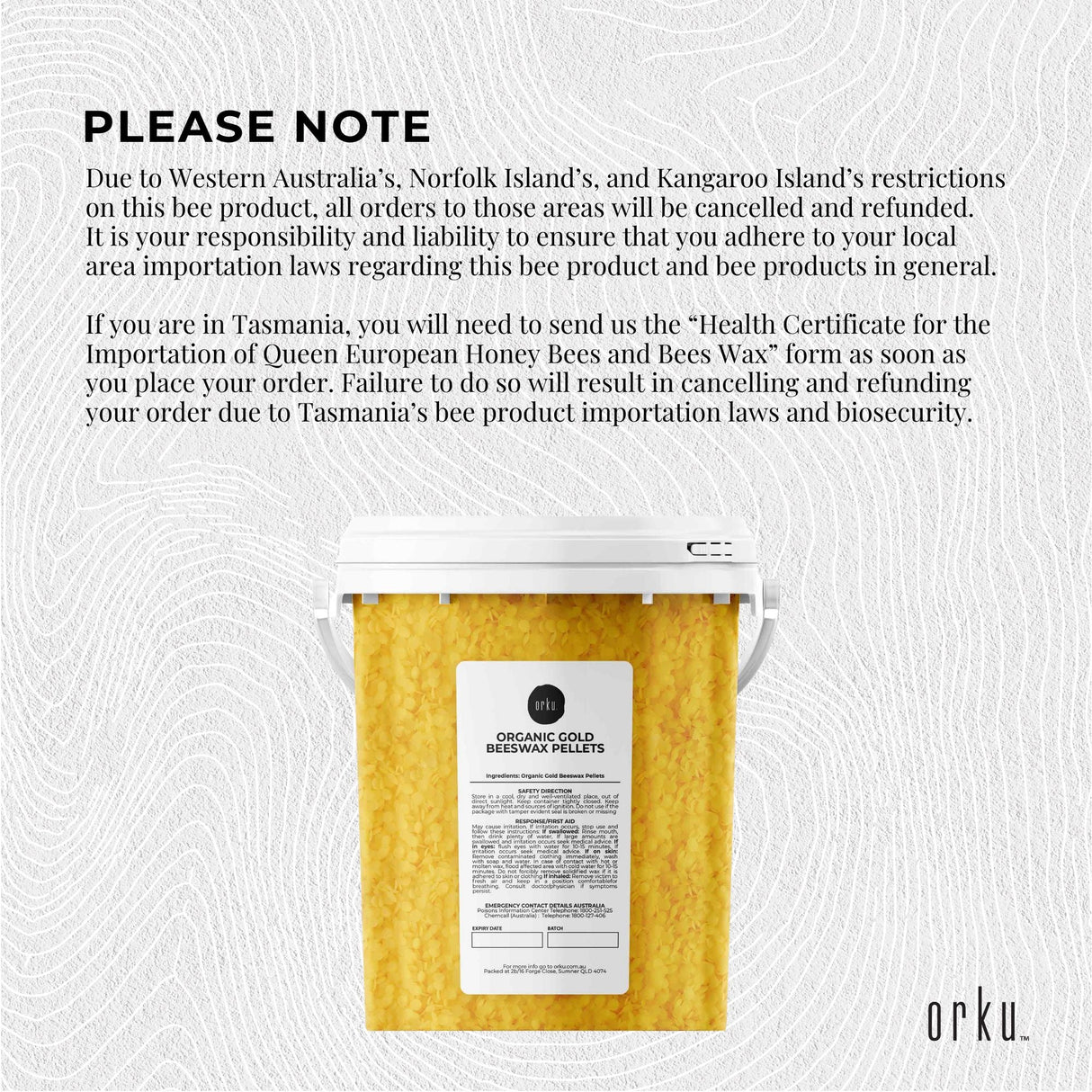 500g Orku Organic Beeswax Pellets Yellow Tub - Cosmetic Quality Pure Bees Wax