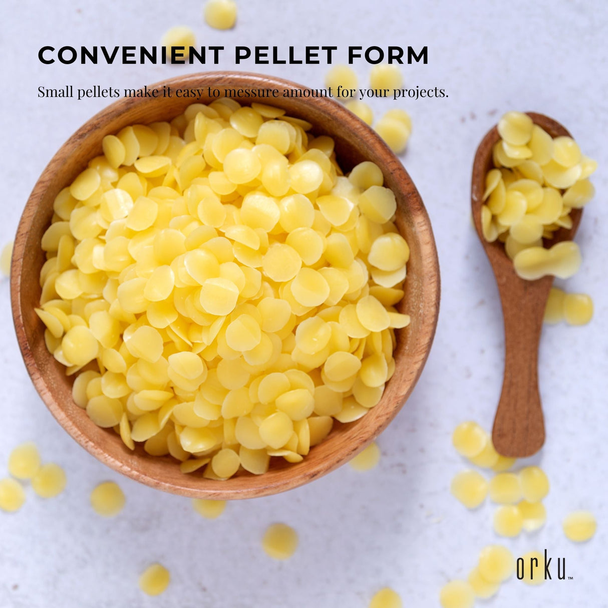 Orku 2.5Kg Organic Beeswax Pellets Yellow Tub - Cosmetic Grade Bees Wax Pastille