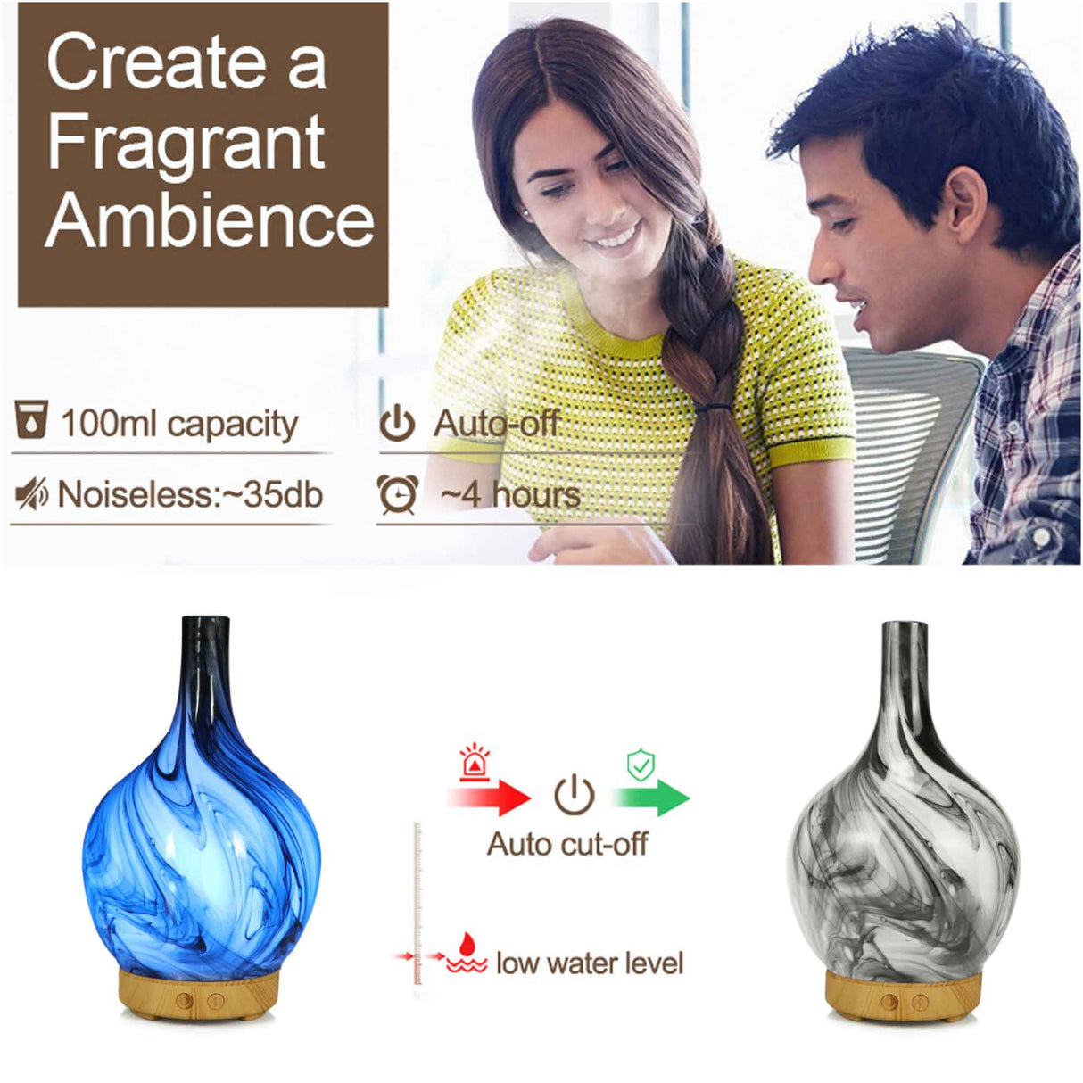 Elegant Grey Marble Ultrasonic Essential Oil Diffuser - 100ml Aromatherapy Mist Humidifier