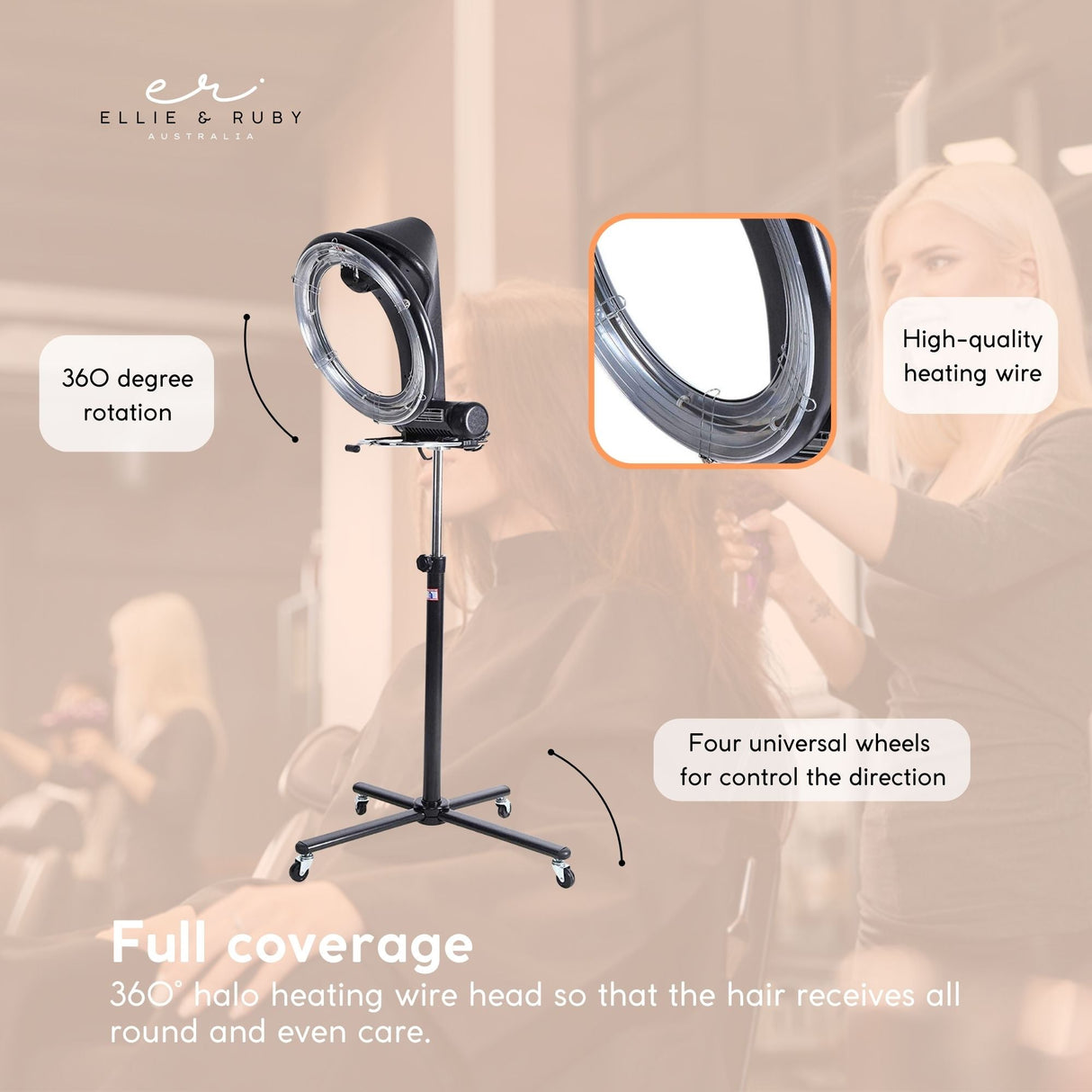 Ellie & Ruby Standing Hair Dryer Accelerator Colour 360 Rotating Halo Rolling
