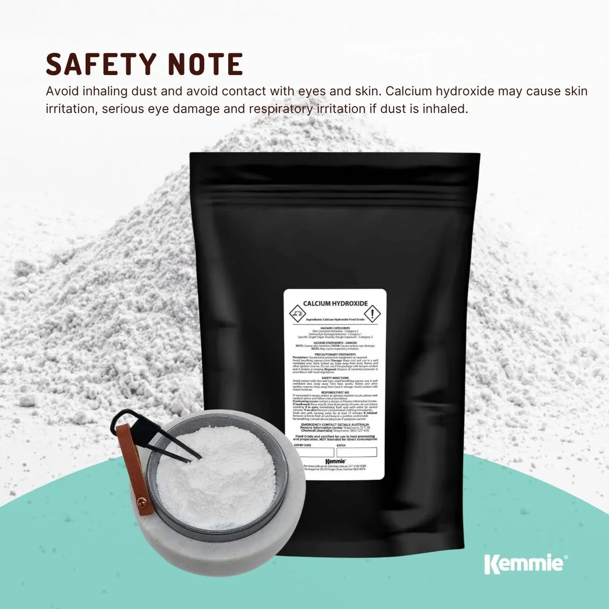 Kemmie 100g Calcium Hydroxide Powder - Food Grade Pickling Lime Slaked Lime FCC