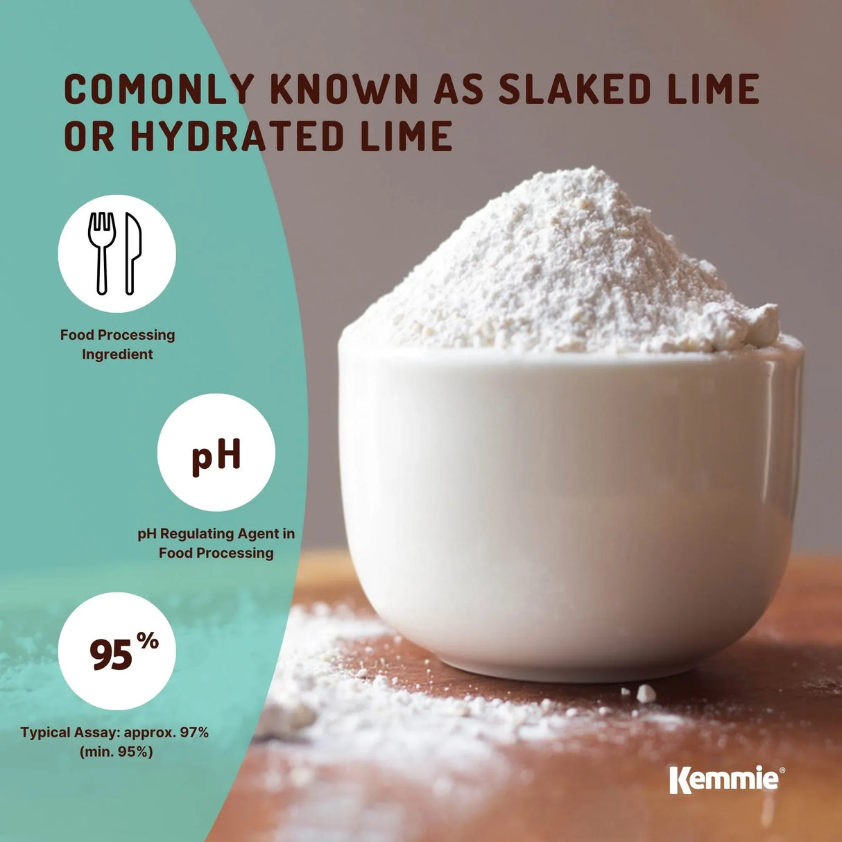 Kemmie Bulk 10Kg Calcium Hydroxide Powder - Food Grade Pickling Lime Slaked FCC