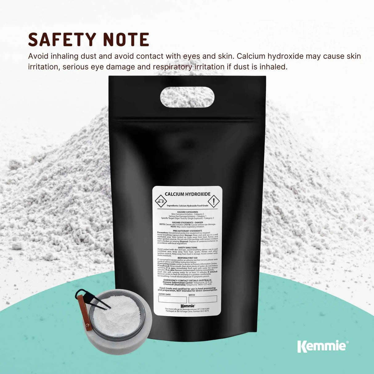 Kemmie Bulk 10Kg Calcium Hydroxide Powder - Food Grade Pickling Lime Slaked FCC