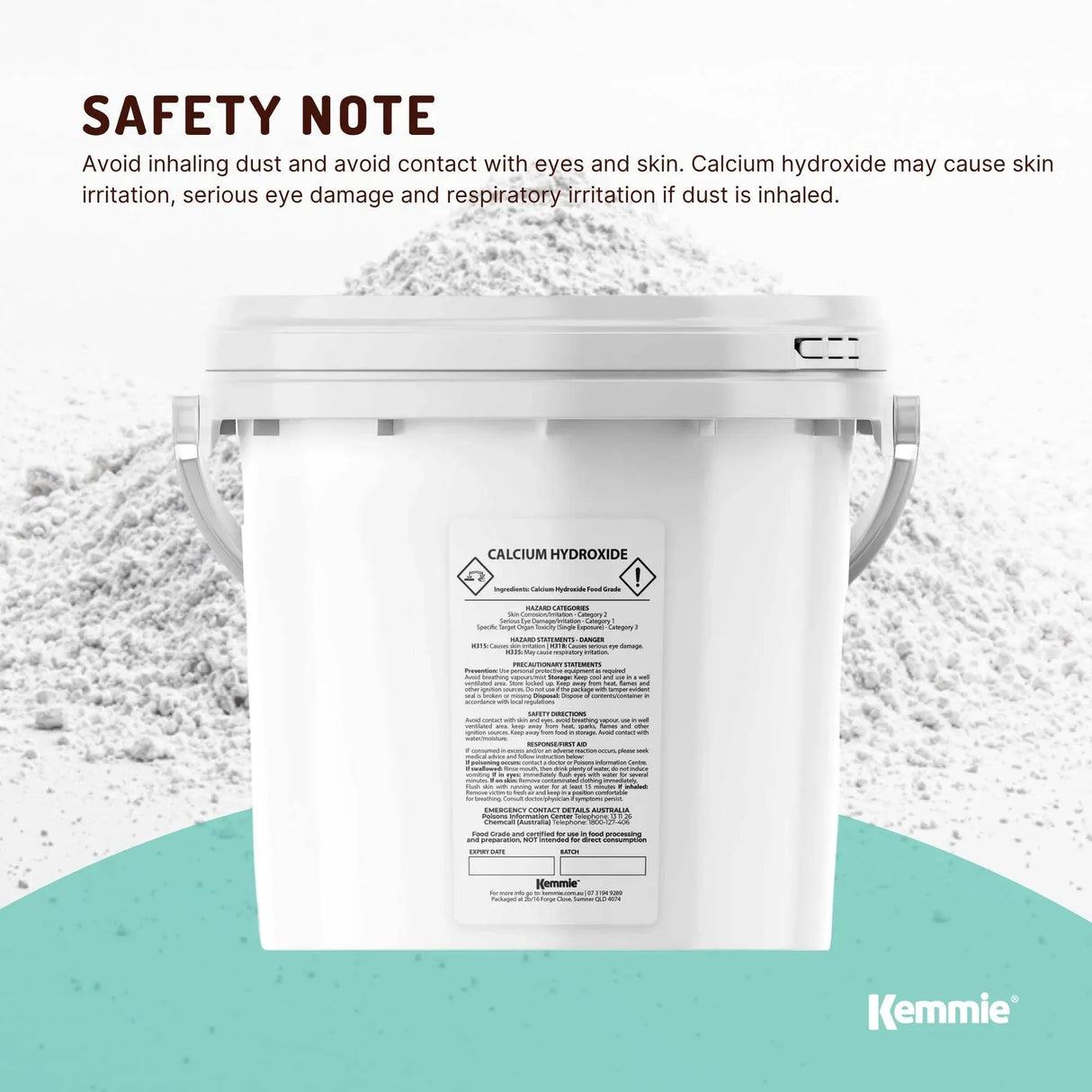 Kemmie 2.5kg Calcium Hydroxide Powder Tub - Food Grade Pickling Lime FCC