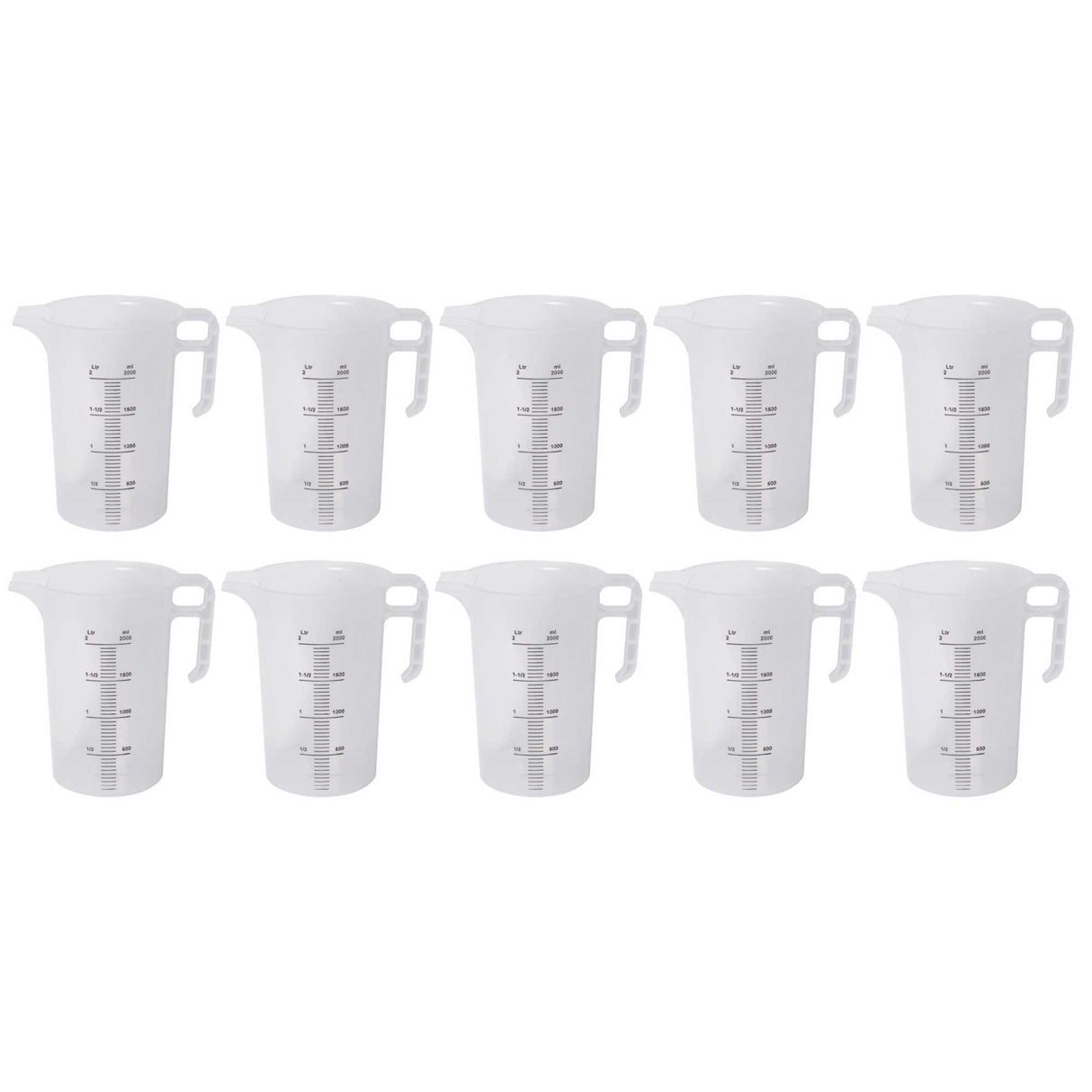 10x 2L Measuring Jug Heavy Duty Clear Plastic Propylene Food Grade BPA 5 Pro-Jug