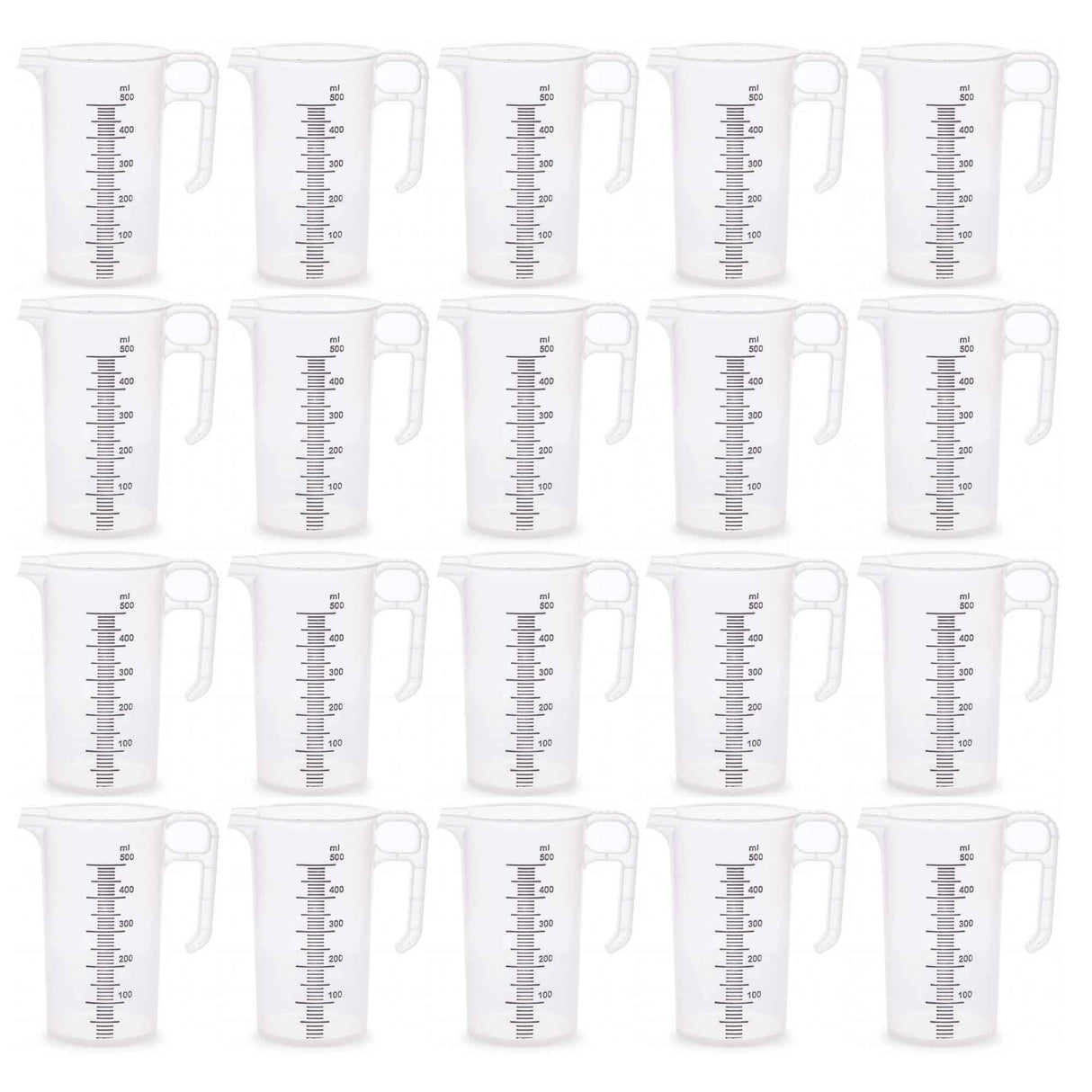20x 500ml Measuring Jug Strong Clear Plastic Propylene BPA 5 Food Grade Pro-Jug