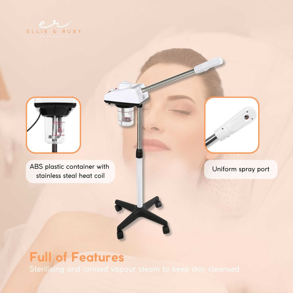Ellie & Ruby Facial Steamer Professional Ozone Face Sauna Deep Skin Cleansing