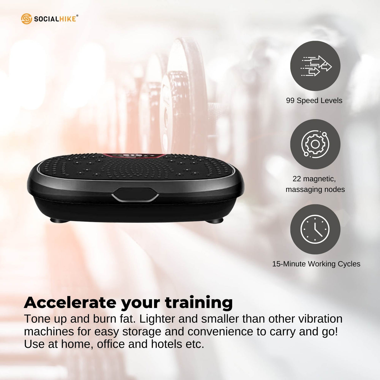 Social Hike Black Mini Vibration Plate - Vibrating Exercise Machine Platform