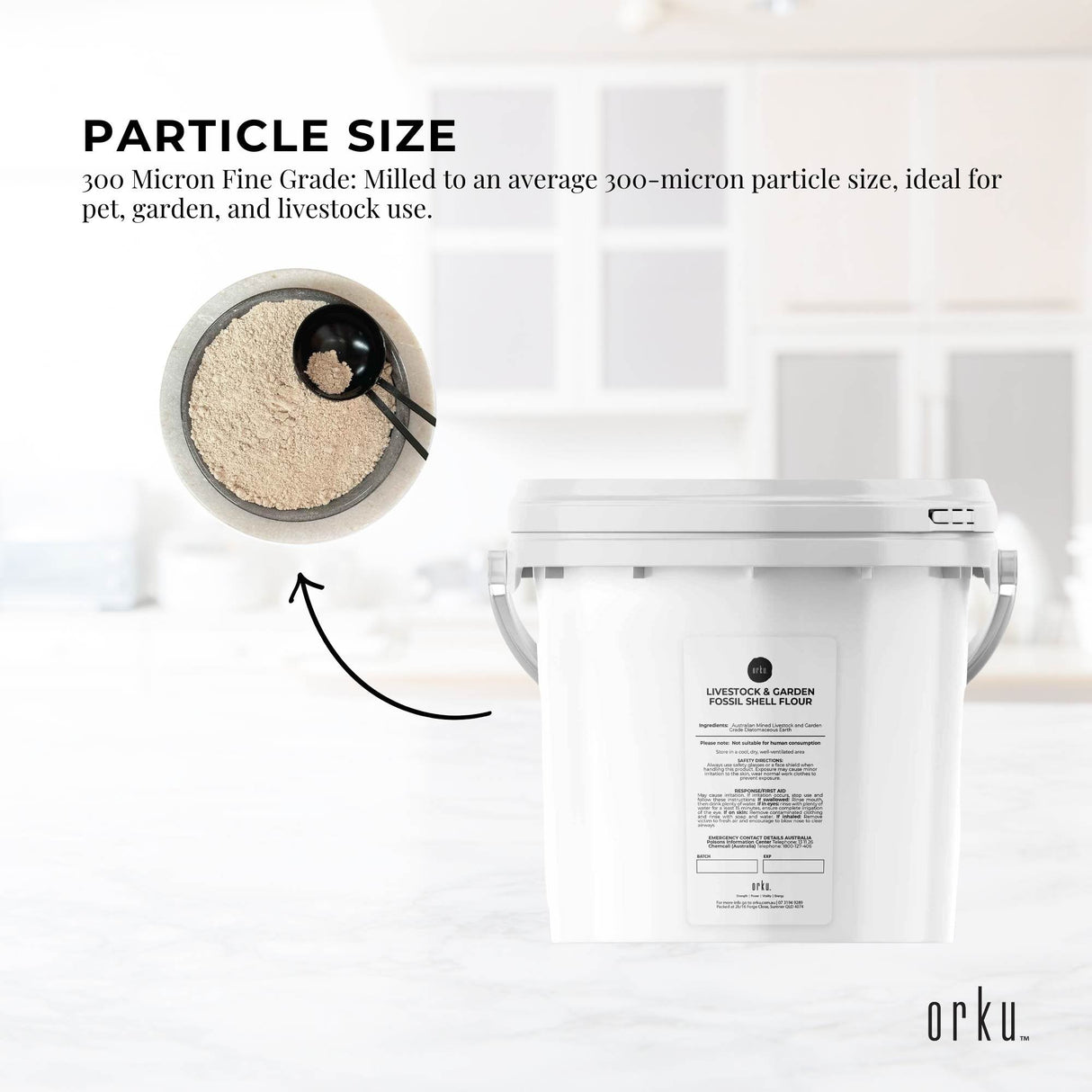 Orku 3Kg Fossil Shell Flour Tub - Livestock Garden Diatomaceous Earth