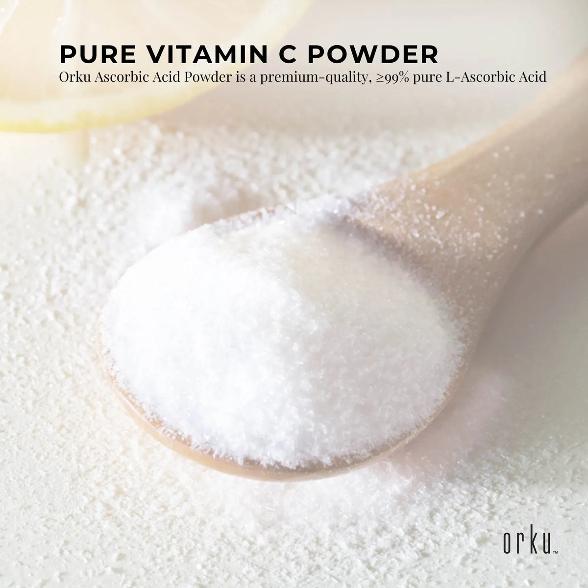 Orku 100g Vitamin C Powder Pure L-Ascorbic Acid - USP Grade Non-GMO