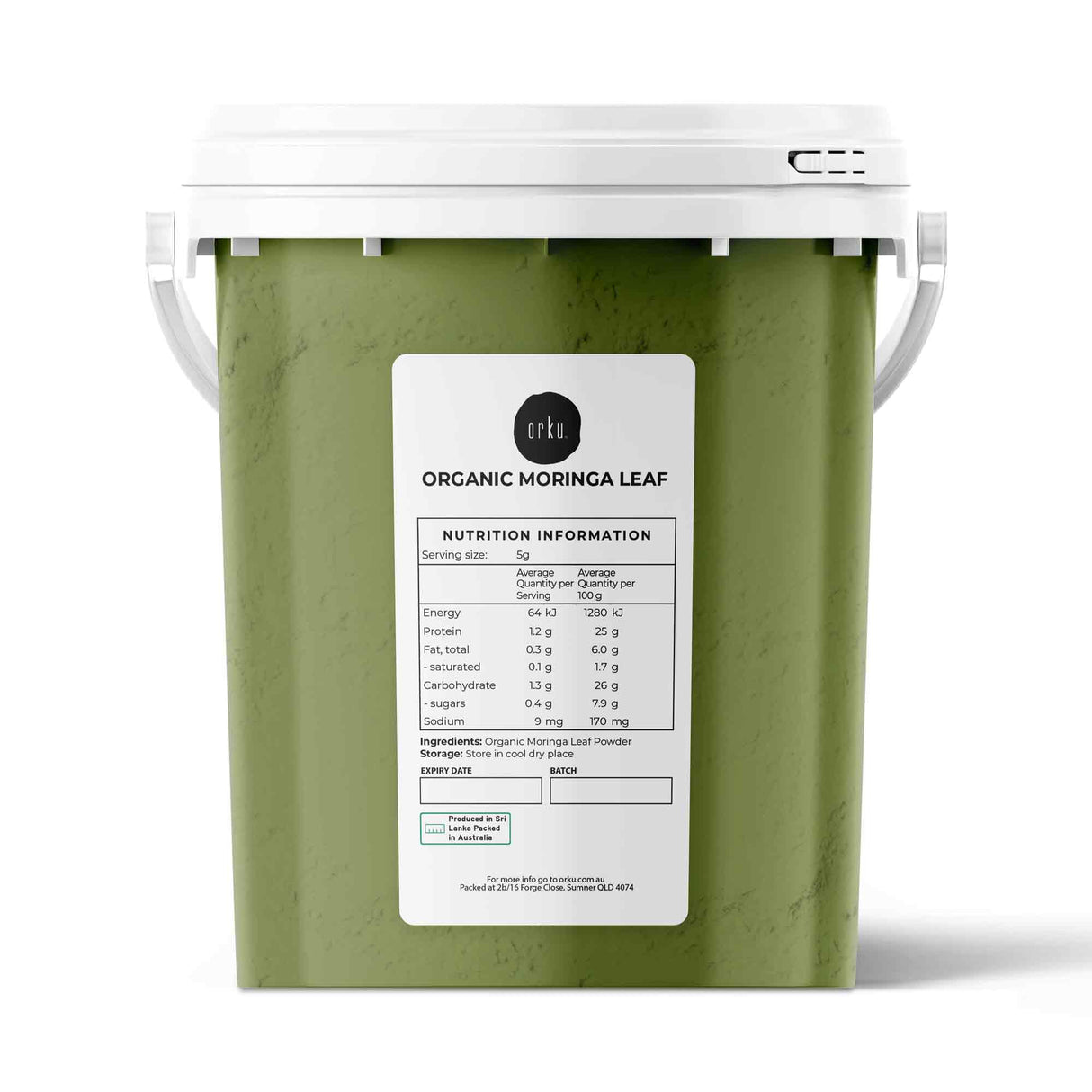 Orku 400g Organic Moringa Leaf Powder Tub - Food Grade Oleifera Drumstick Leaf