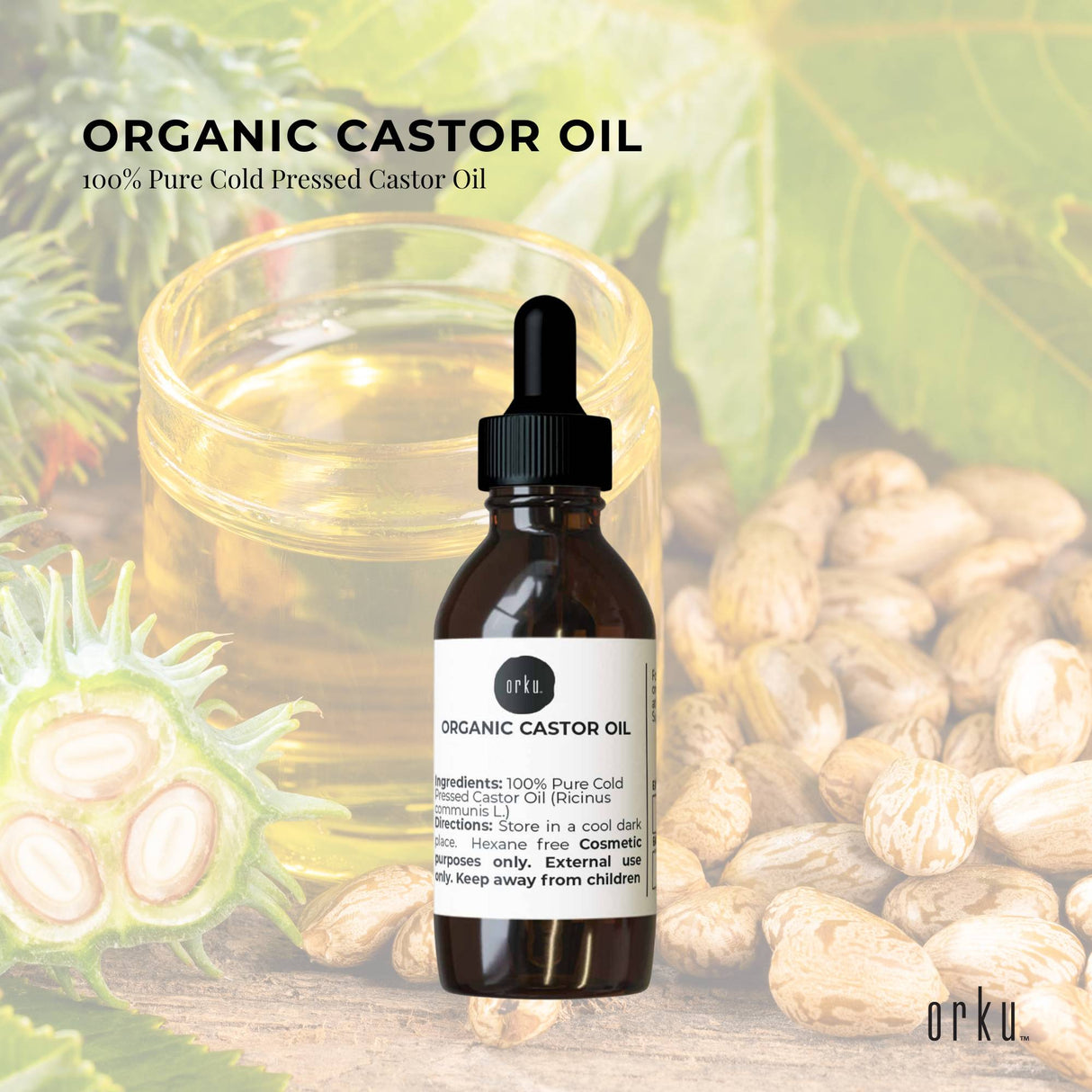 Orku 25ml Organic Castor Oil + Dropper - Hexane Free Cold Pressed