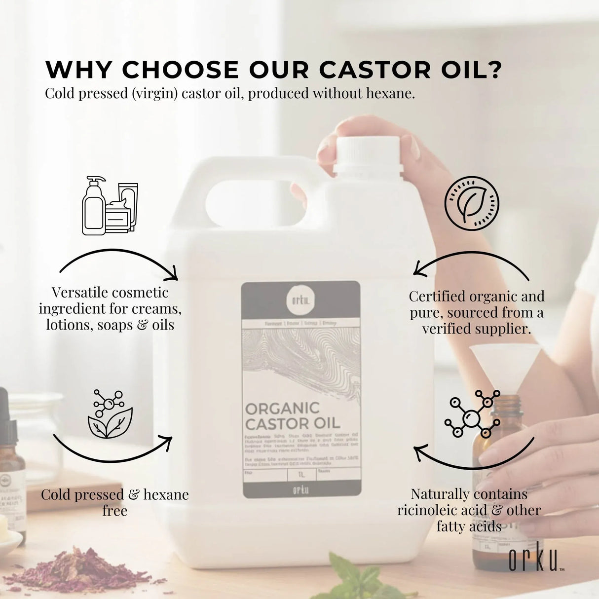 Orku 5L Organic Castor Oil - Hexane Free Cold Pressed