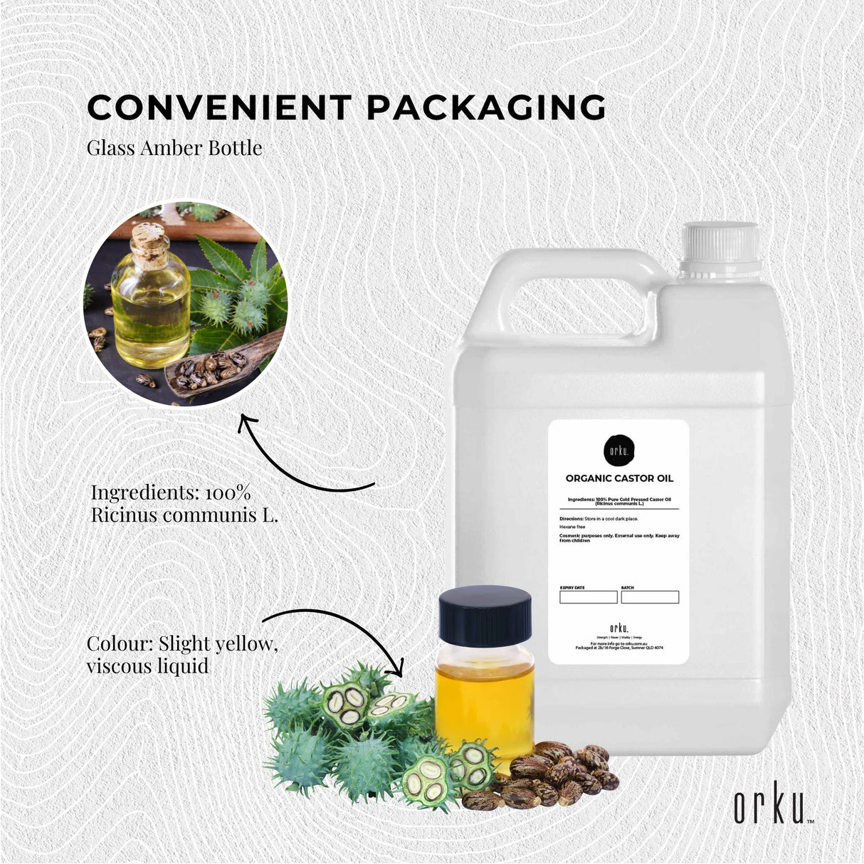 Orku 5L Organic Castor Oil - Hexane Free Cold Pressed