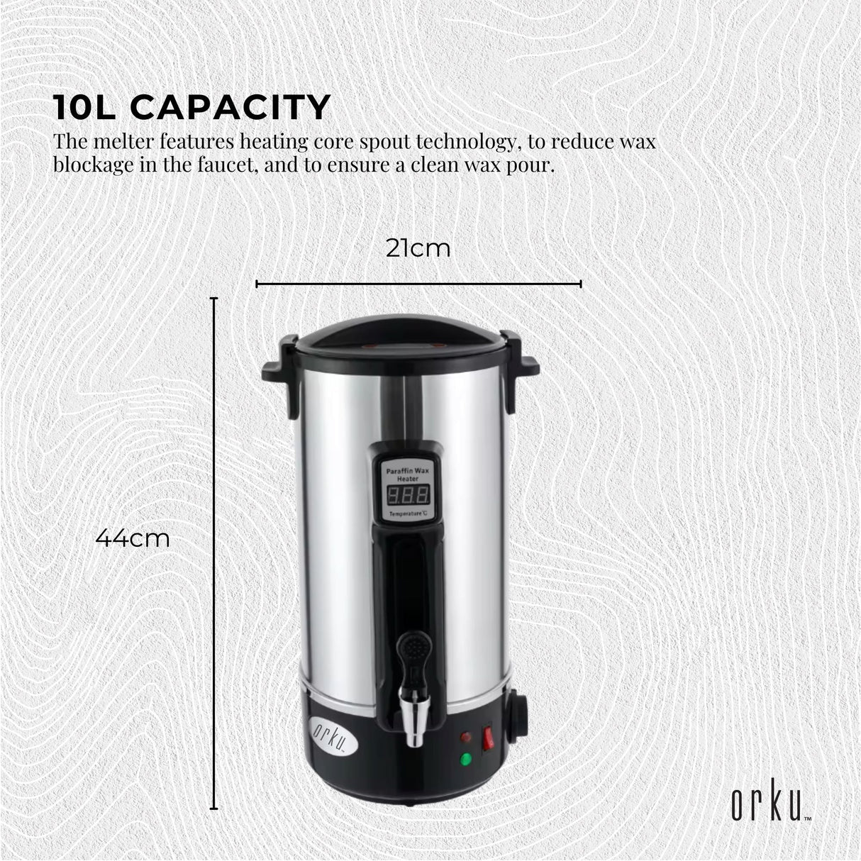 10L Orku Candle Wax Heater With Core Heating Tap - Electric Warmer Melter Pot