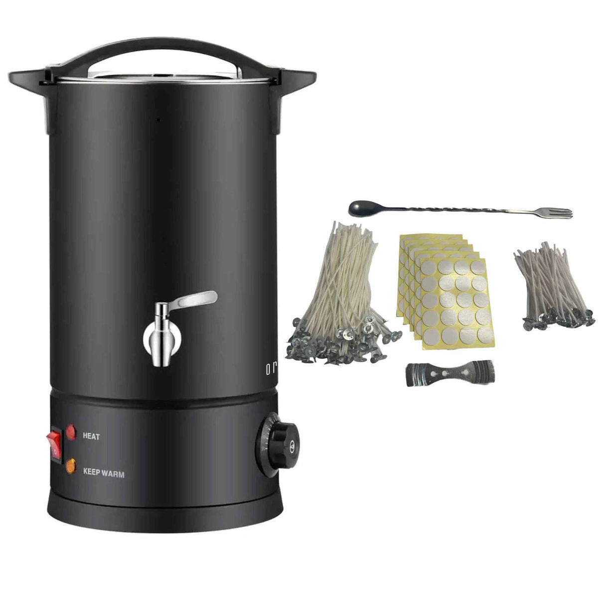 Orku 10L Candle Wax Melter with Tap & Candle Kit - 220-240V Electric Black