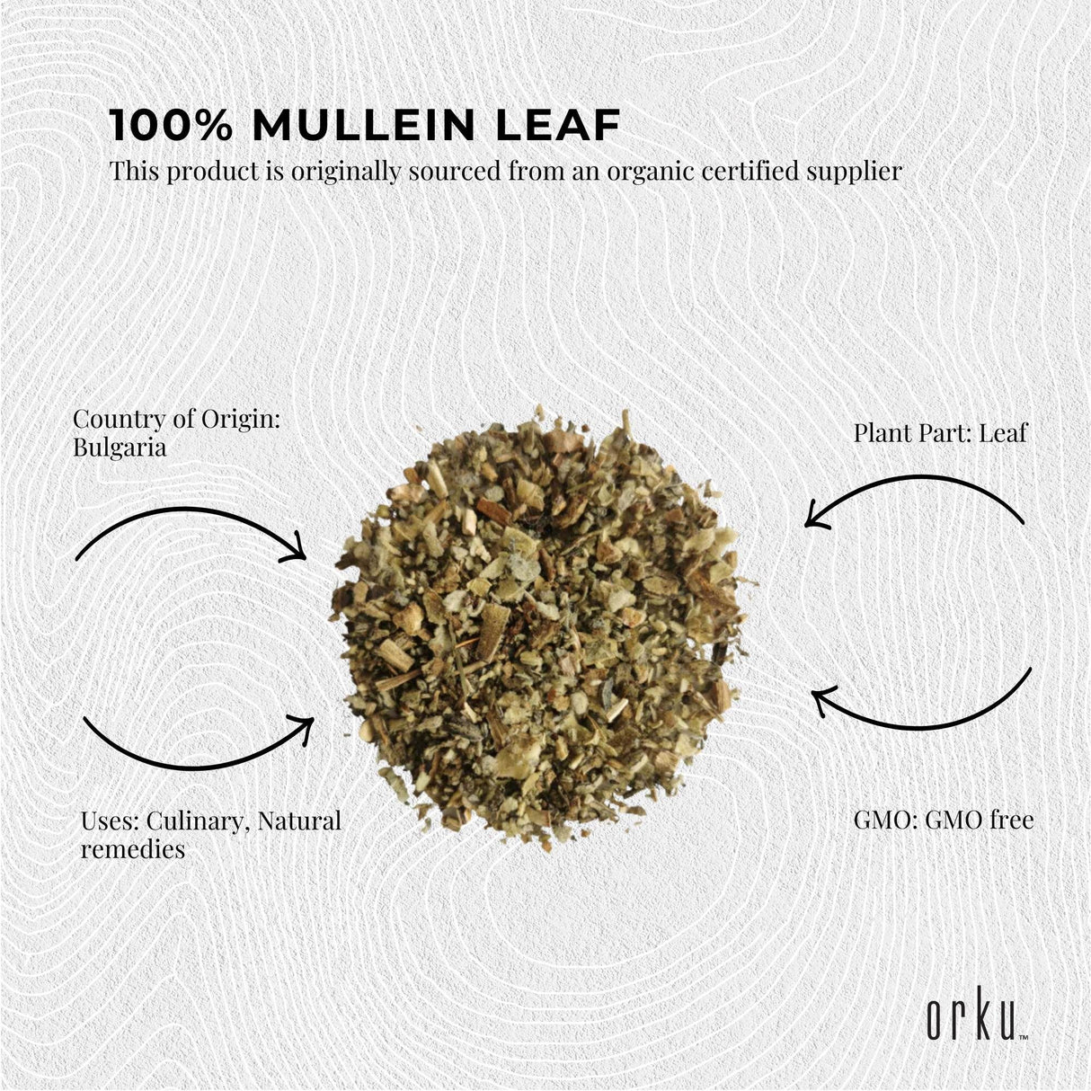 Orku 400g Organic Mullein Leaf - Dried Herbal Verbascum Thapsis