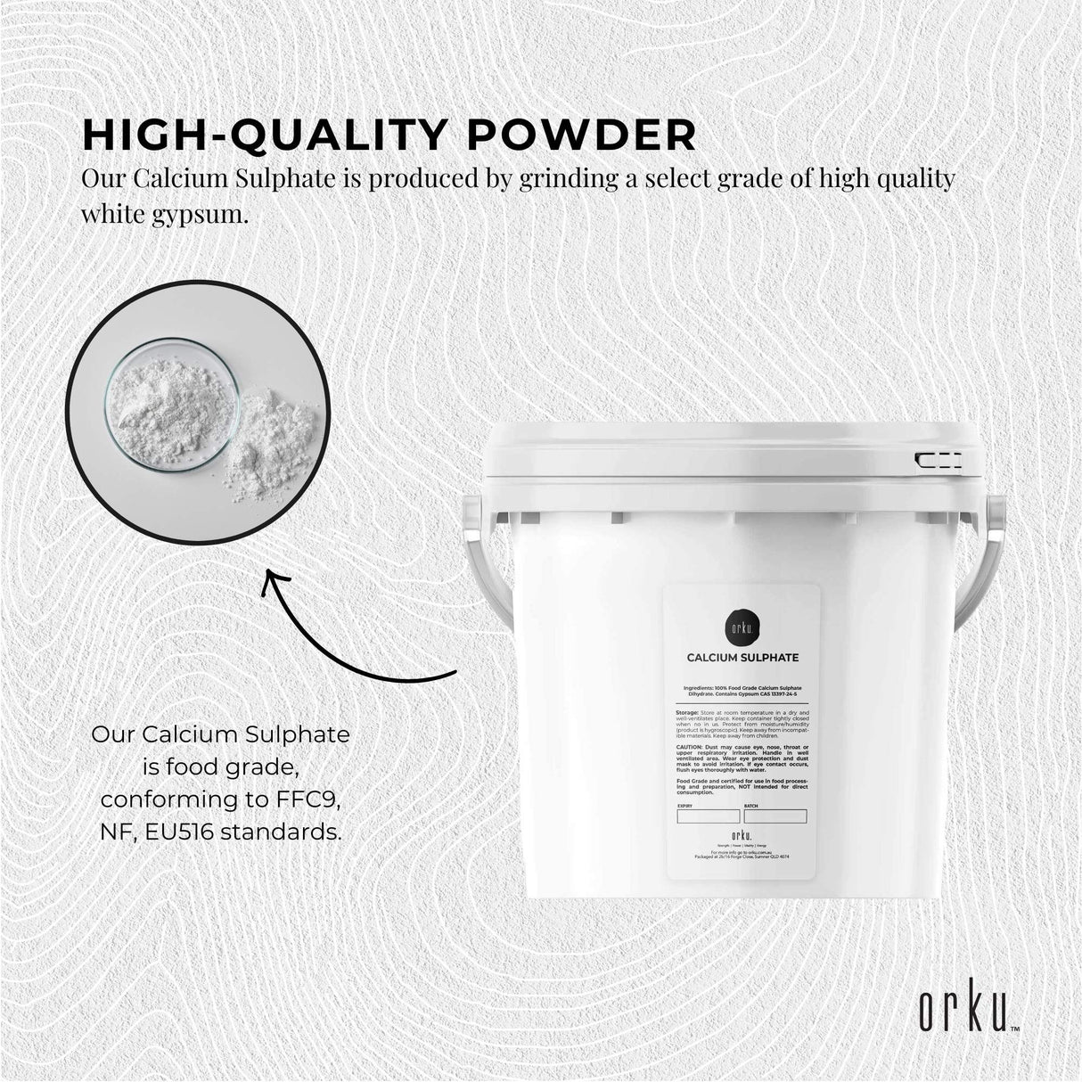 Orku 5Kg Fine Calcium Sulphate Gypsum Powder Tub - Dihydrate Food Grade FCC E516
