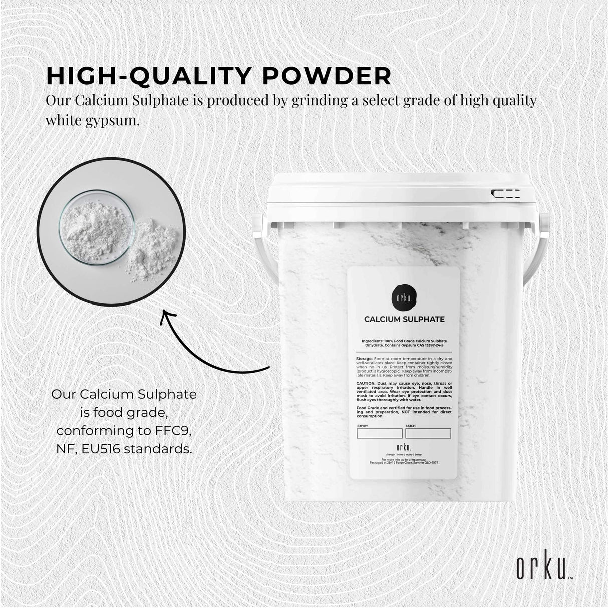 1Kg Food Grade Gypsum Powder - Calcium Sulphate Dihydrate in Resealable Bucket