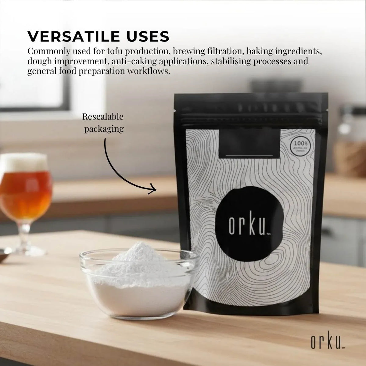 Orku 100g Fine Calcium Sulphate Gypsum Powder - Dihydrate Food Grade FCC E516