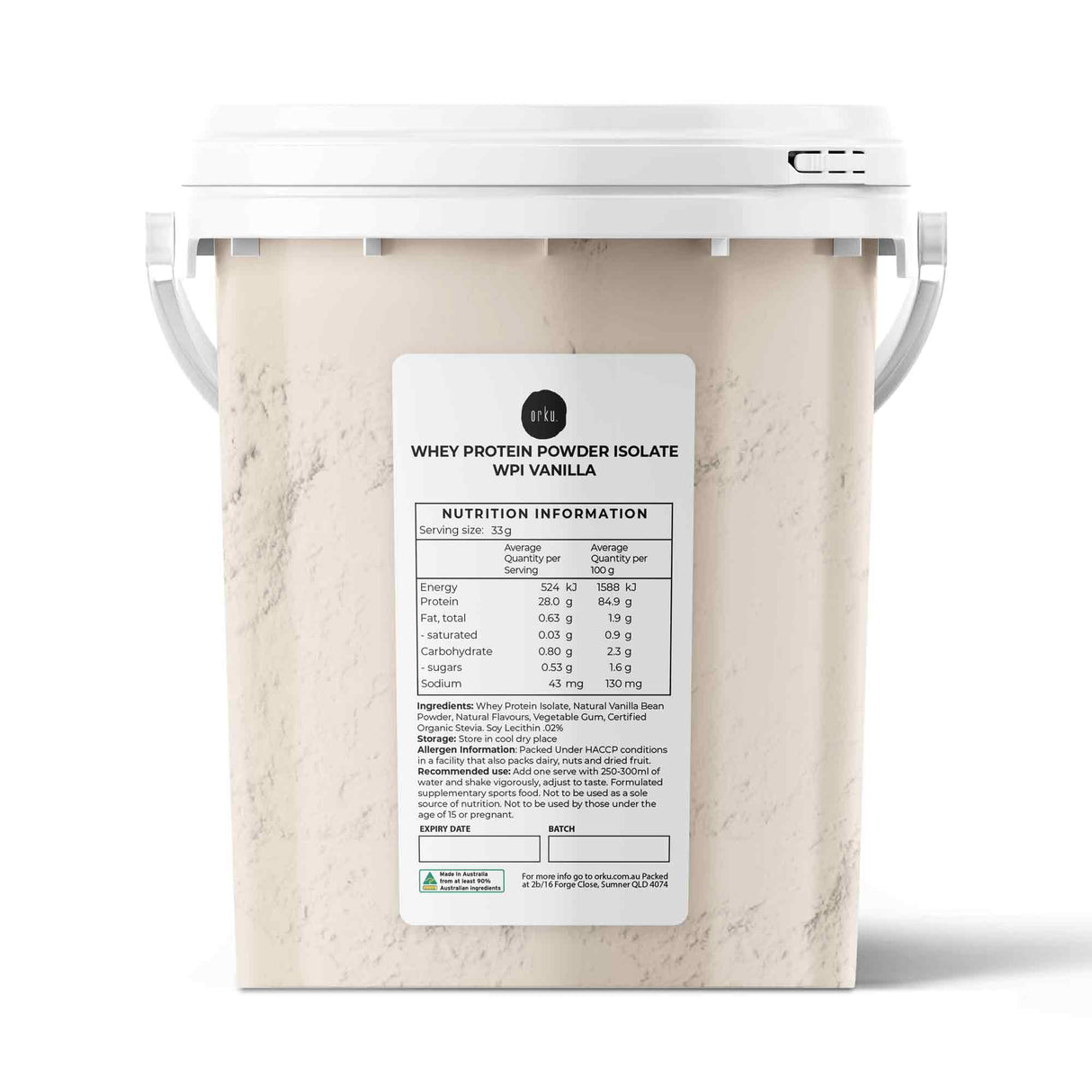 Orku 500g Whey Protein Isolate Powder Vanilla WPI Bucket | Sports Food
