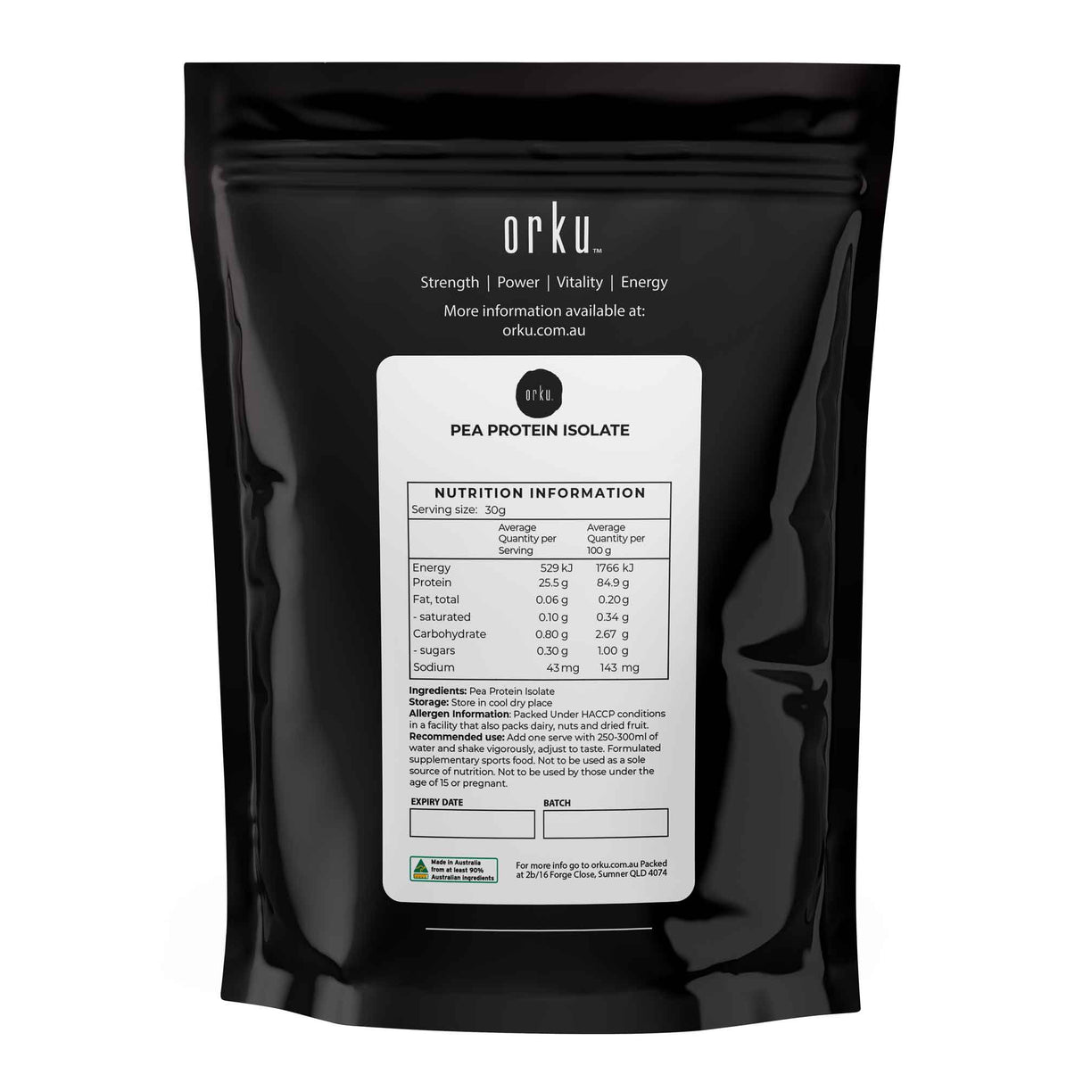 Orku 2kg Pea Protein Isolate Powder - High Protein Plant Based Unsweetened