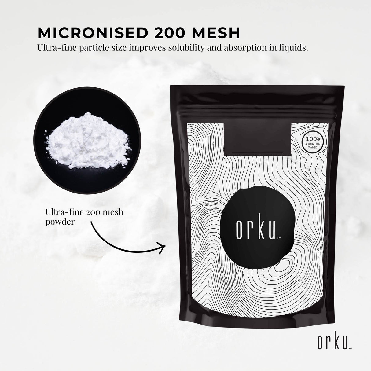 Orku 1Kg Creatine Monohydrate Powder – 200 Mesh Micronised | 99.9% Purity