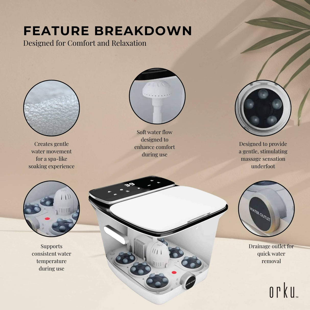 Orku Foot Spa Automatic Water Heating Massager - Electric Pedicure Bath