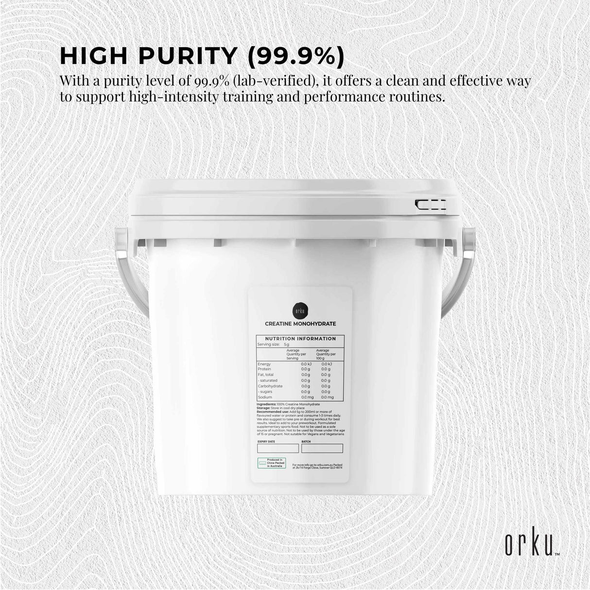 Orku 3Kg Creatine Monohydrate Powder Tub – 200 Mesh Micronised | 99.9% Purity