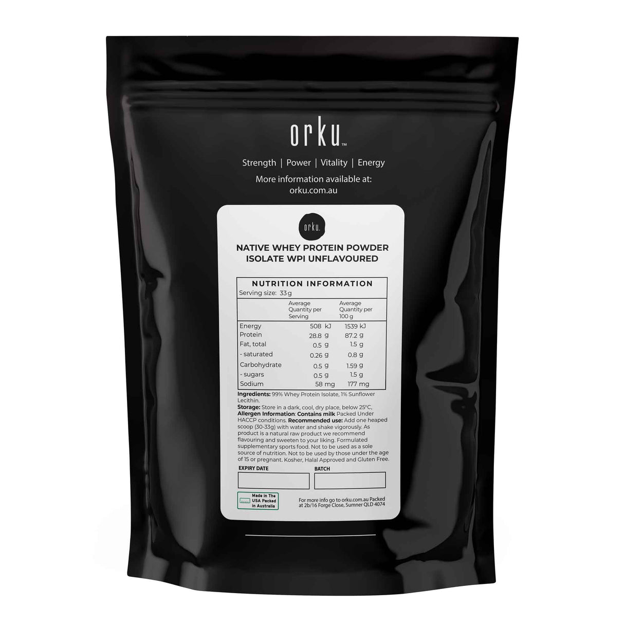 Orku 100g Native Whey Protein Isolate Powder - Unflavoured WPI