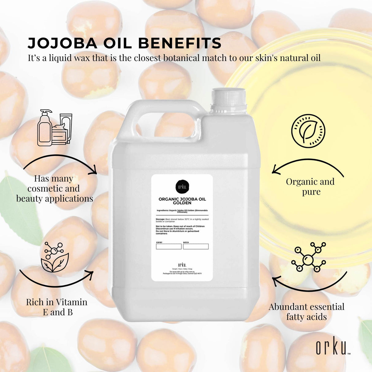5L Organic Jojoba Oil - Golden Pure Cold Pressed Seed For Hair Skin Nails