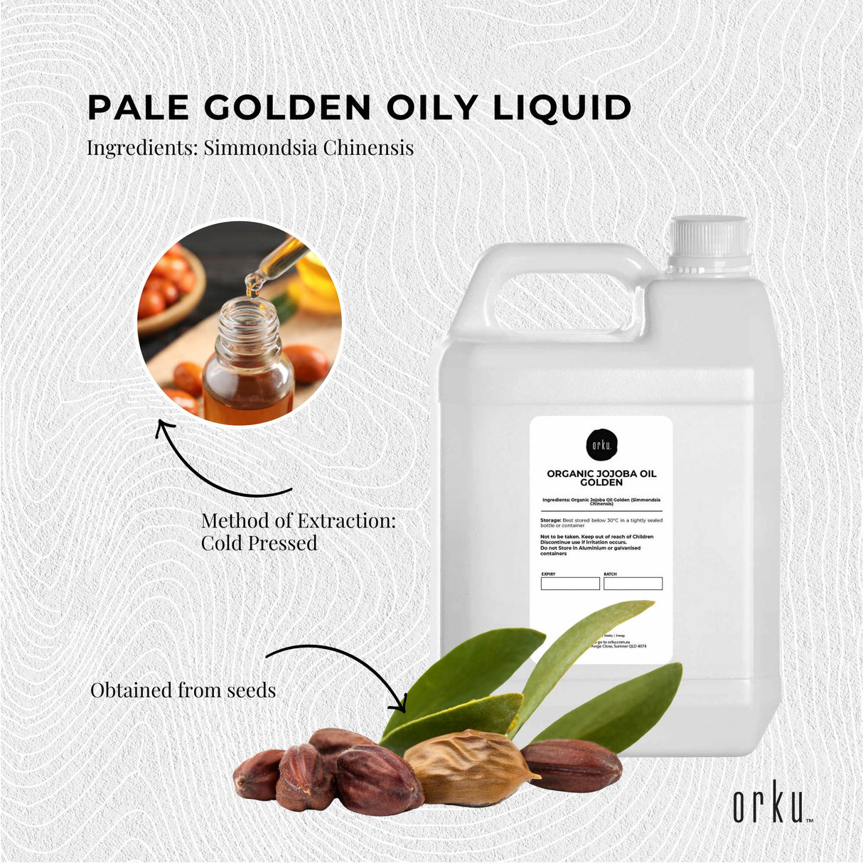 5L Organic Jojoba Oil - Golden Pure Cold Pressed Seed For Hair Skin Nails