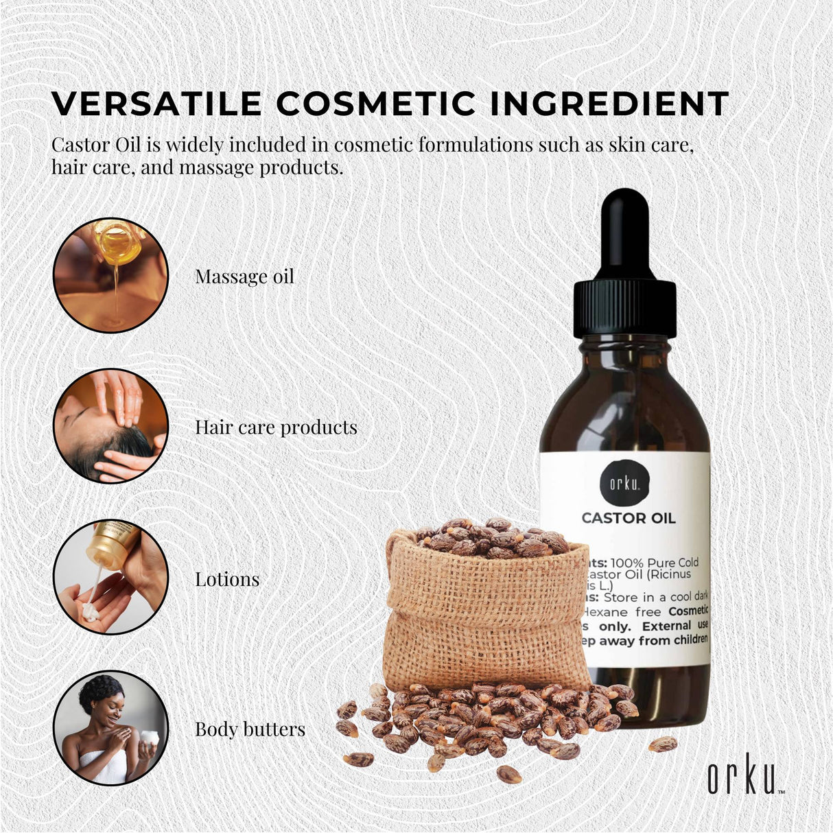 Orku 25ml Castor Oil + Dropper - Hexane Free Cold Pressed Virgin