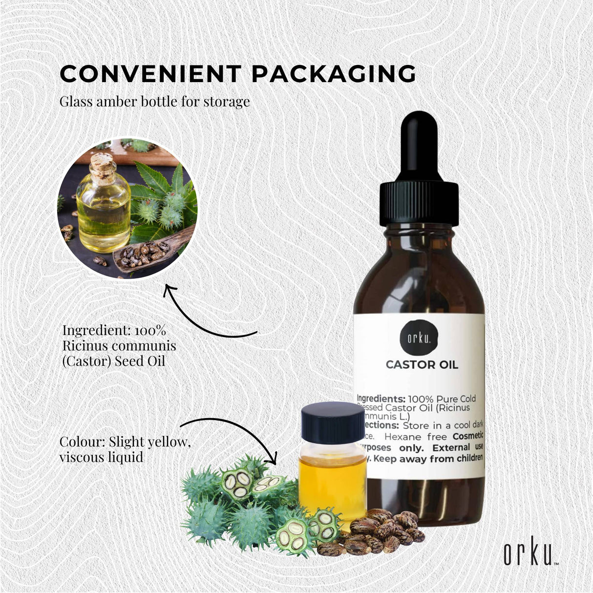 Orku 25ml Castor Oil + Dropper - Hexane Free Cold Pressed Virgin