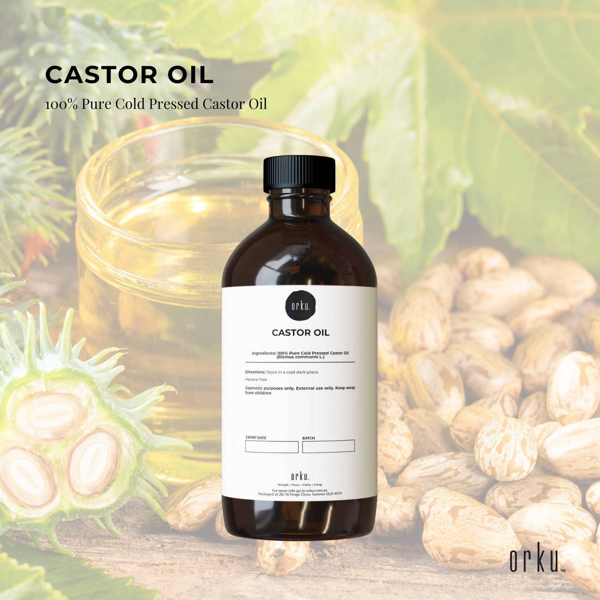 Orku 500ml Castor Oil - Hexane Free Cold Pressed Virgin