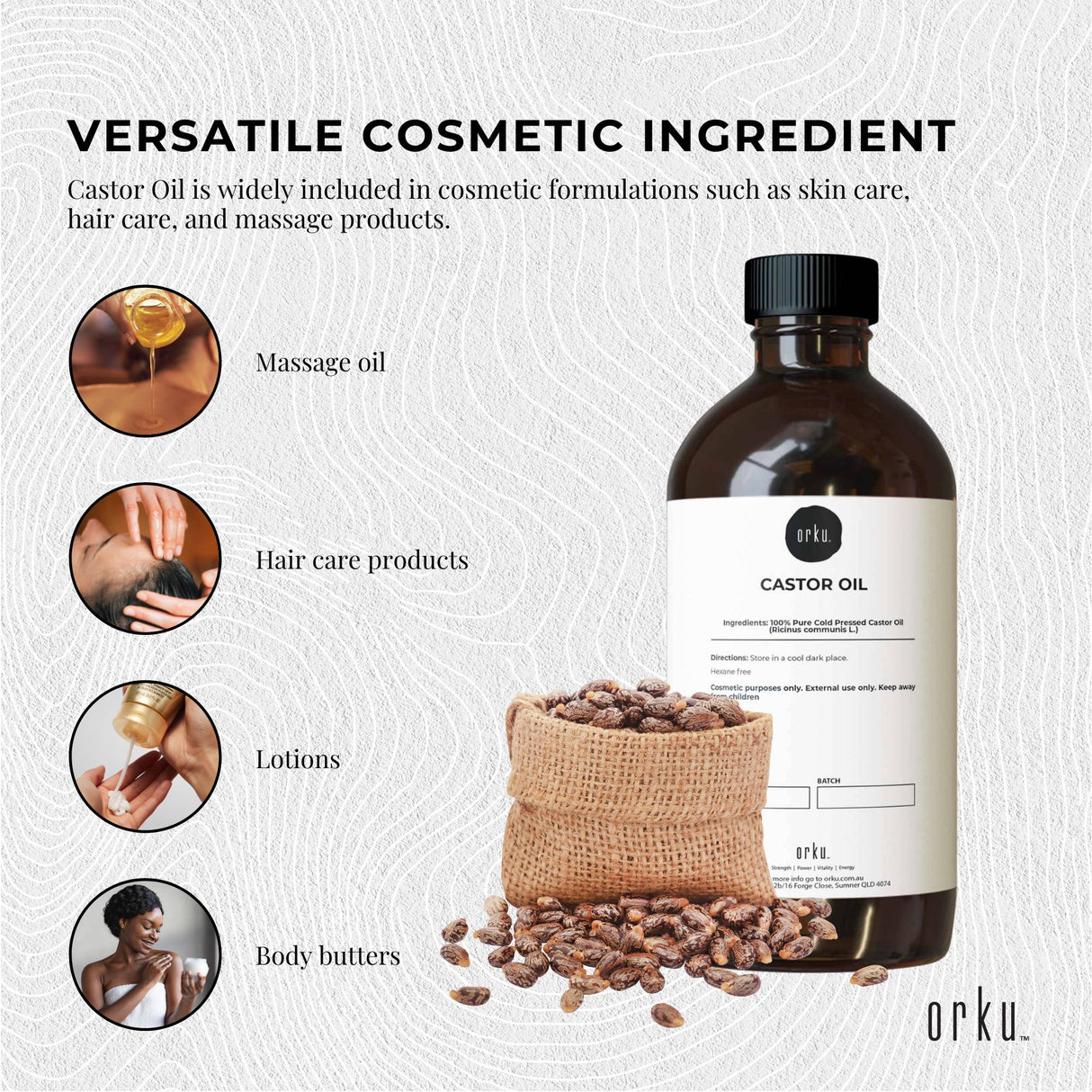 Orku 500ml Castor Oil - Hexane Free Cold Pressed Virgin