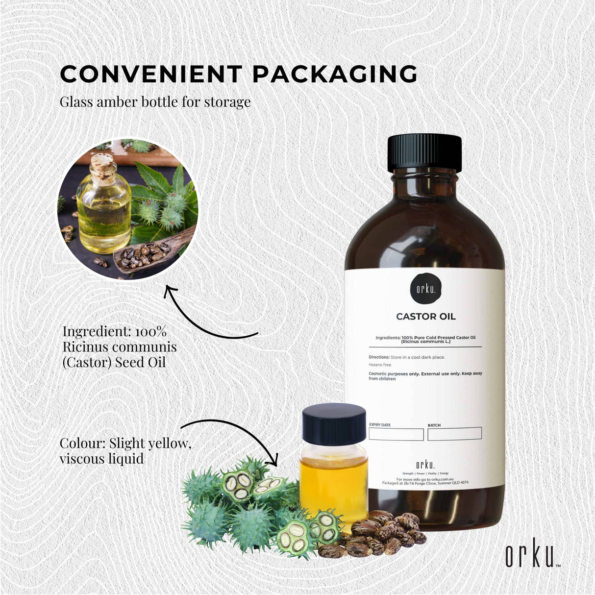 Orku 500ml Castor Oil - Hexane Free Cold Pressed Virgin