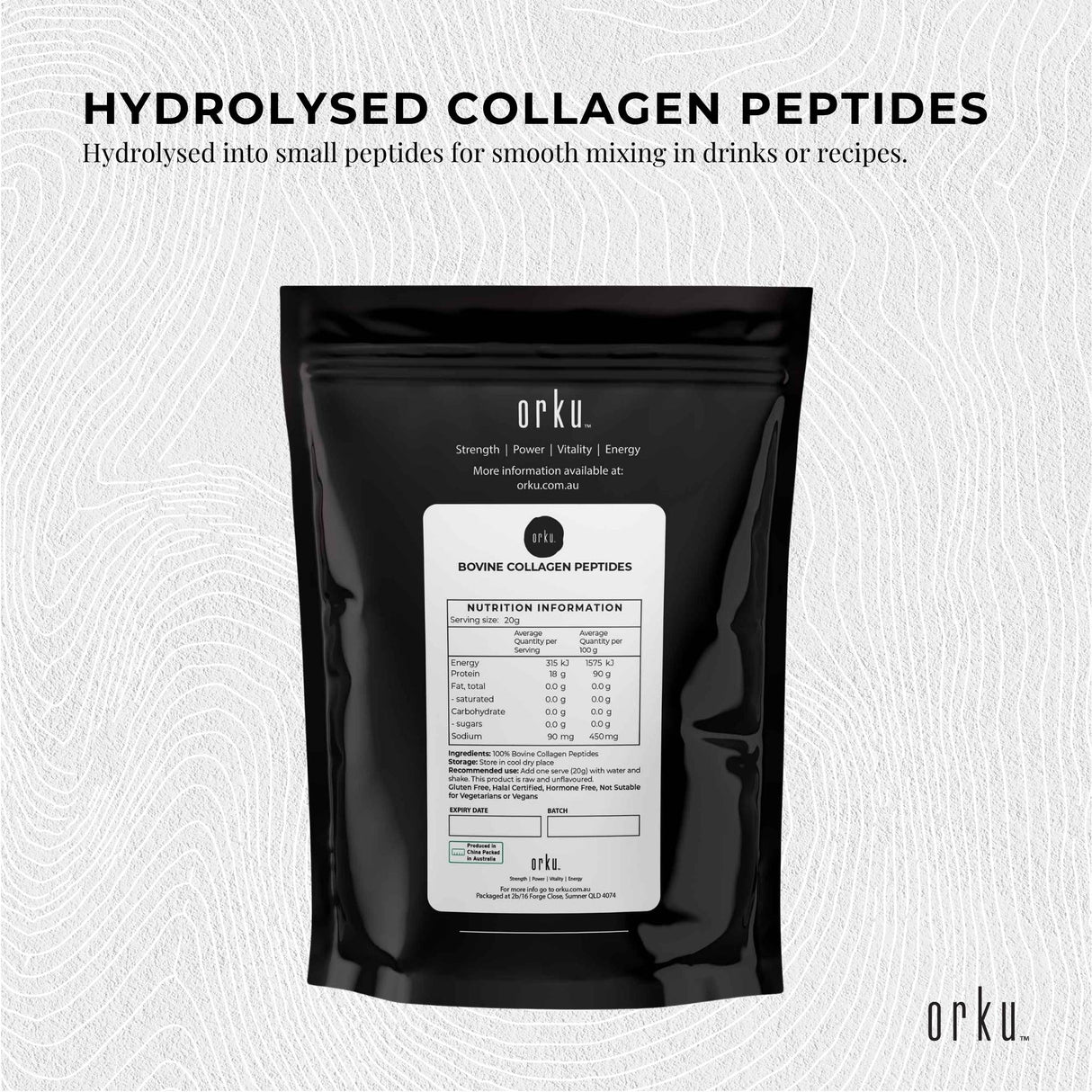 Orku 1Kg Bovine Collagen Peptides Powder Hydrolysed Protein Unflavoured