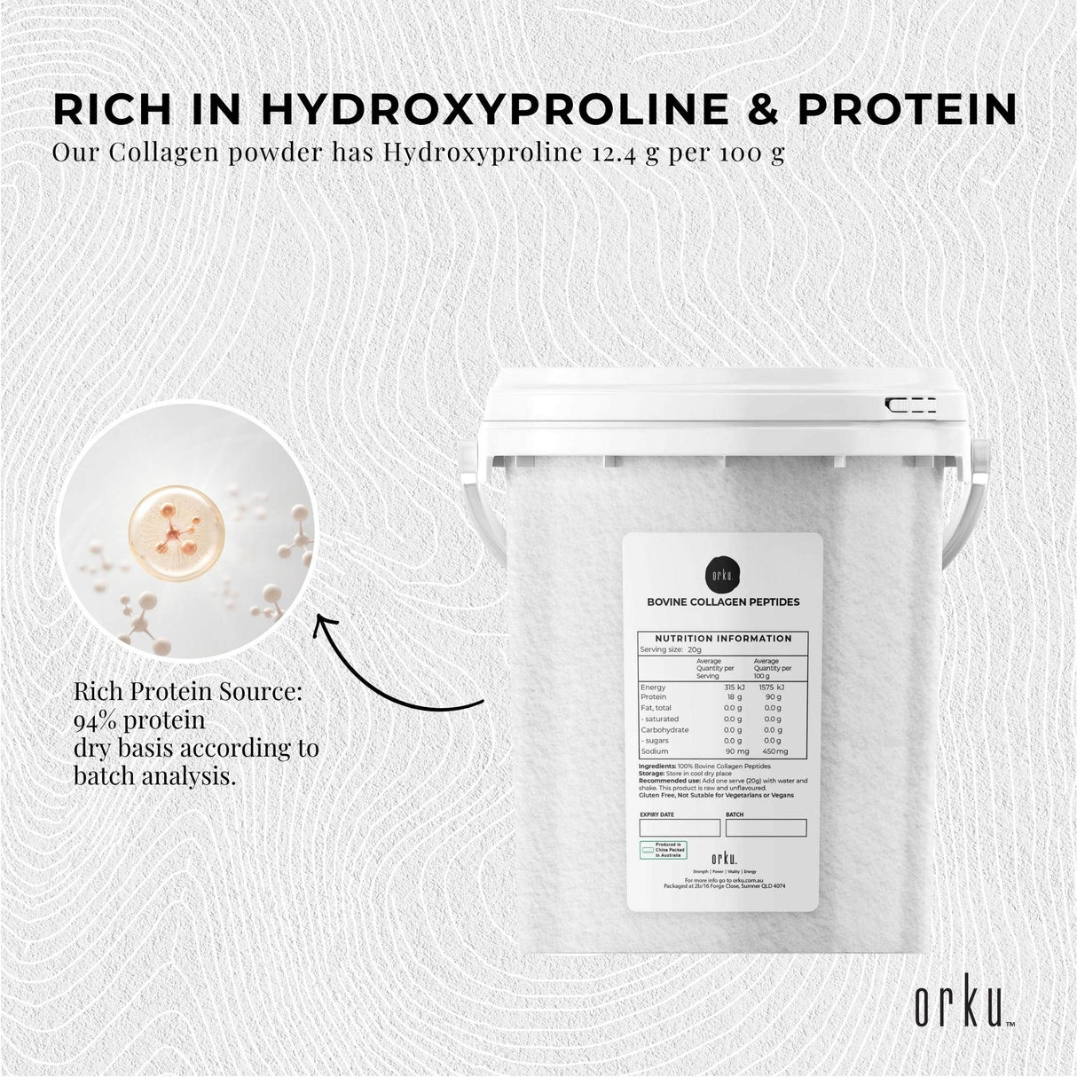Orku 600g Bovine Collagen Peptides Powder Tub Hydrolysed Protein