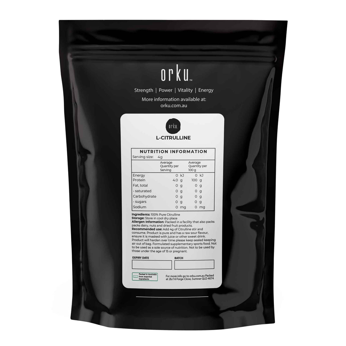 Orku 100g L-Citrulline Powder - 100 % Pure Food Grade Amino Acid