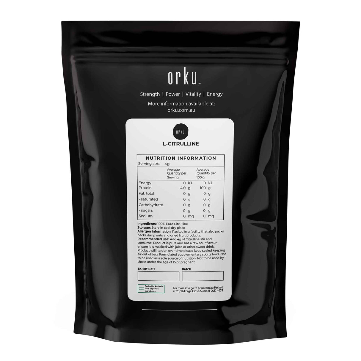 Orku 400g L-Citrulline Powder Buckets - 100 % Pure Food Grade Amino Acid