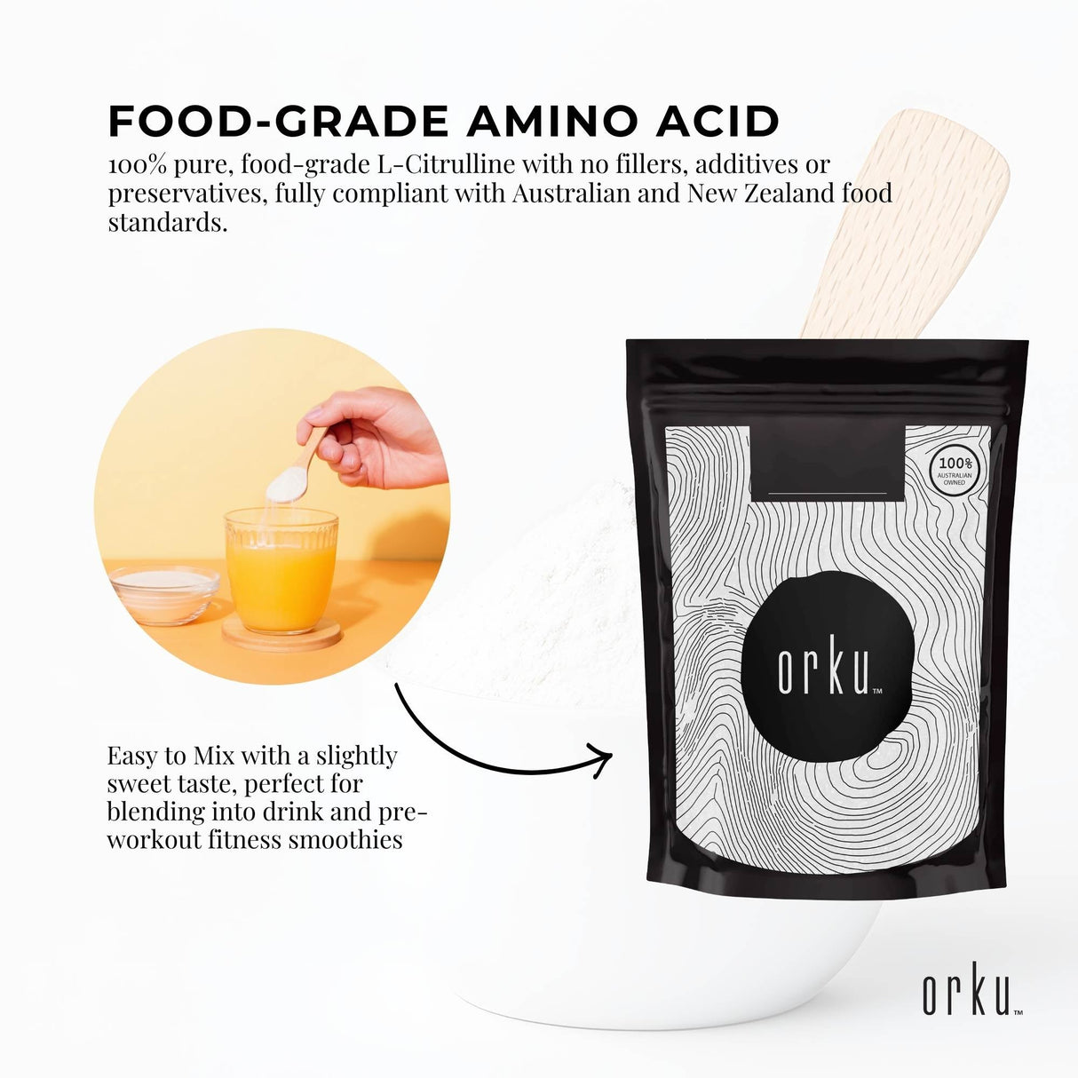 Orku 400g L-Citrulline Powder Buckets - 100 % Pure Food Grade Amino Acid