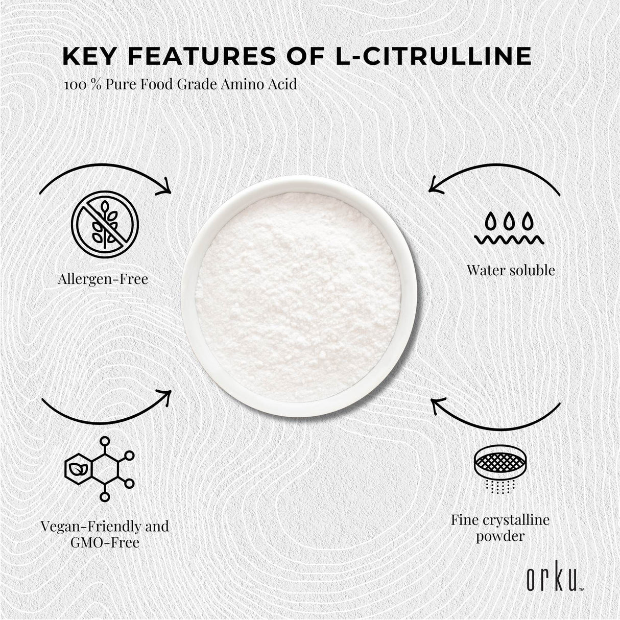 Orku 1Kg L-Citrulline Powder - 100 % Pure Food Grade Amino Acid
