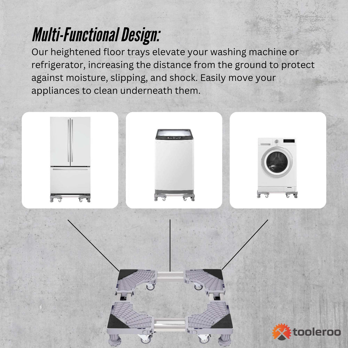 Adjustable Appliance Base Stand - Lock Wheel Trolley For Washing Machine Fridge